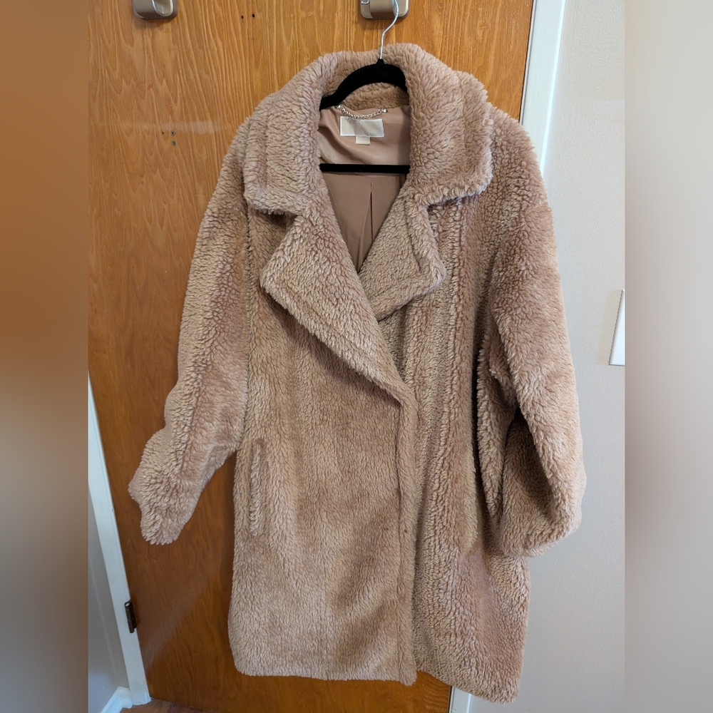 Michael Kors Women's Faux-Fur Tan Teddy Coat Plus Size 2X - Picture 6 of 9